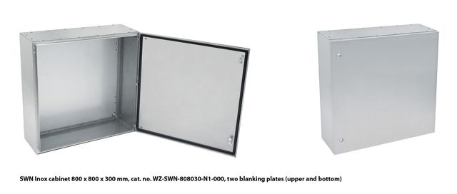 SWN INOX 800x800x300mm med skruvade solida täckplåtar i topp och botten. F-rack Systems