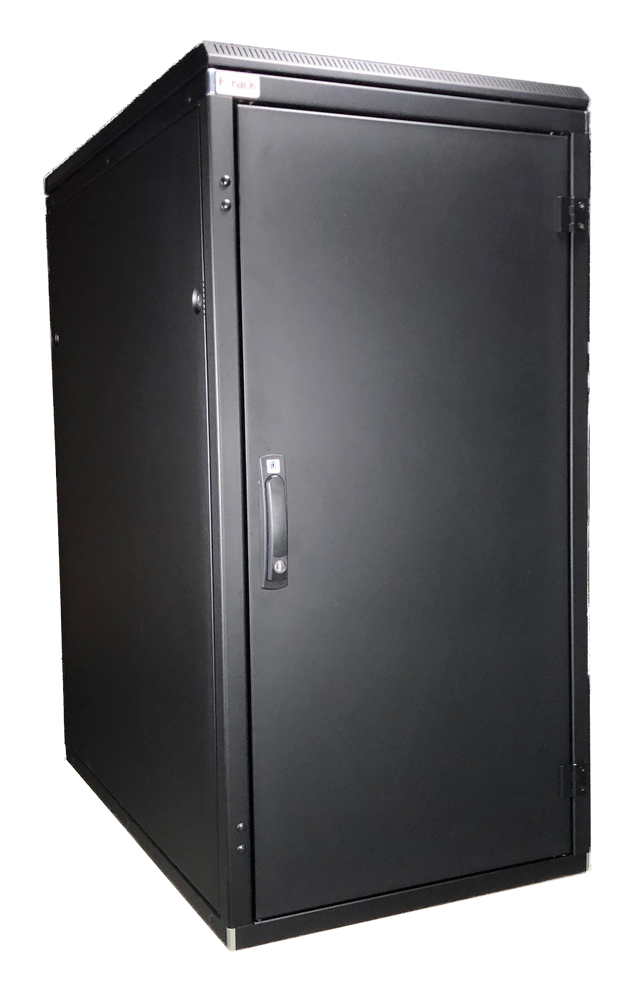 P1000 24U B600xD1000mm svart ljuddämpat rackskåp med solid dörr. F-rack Systems AB